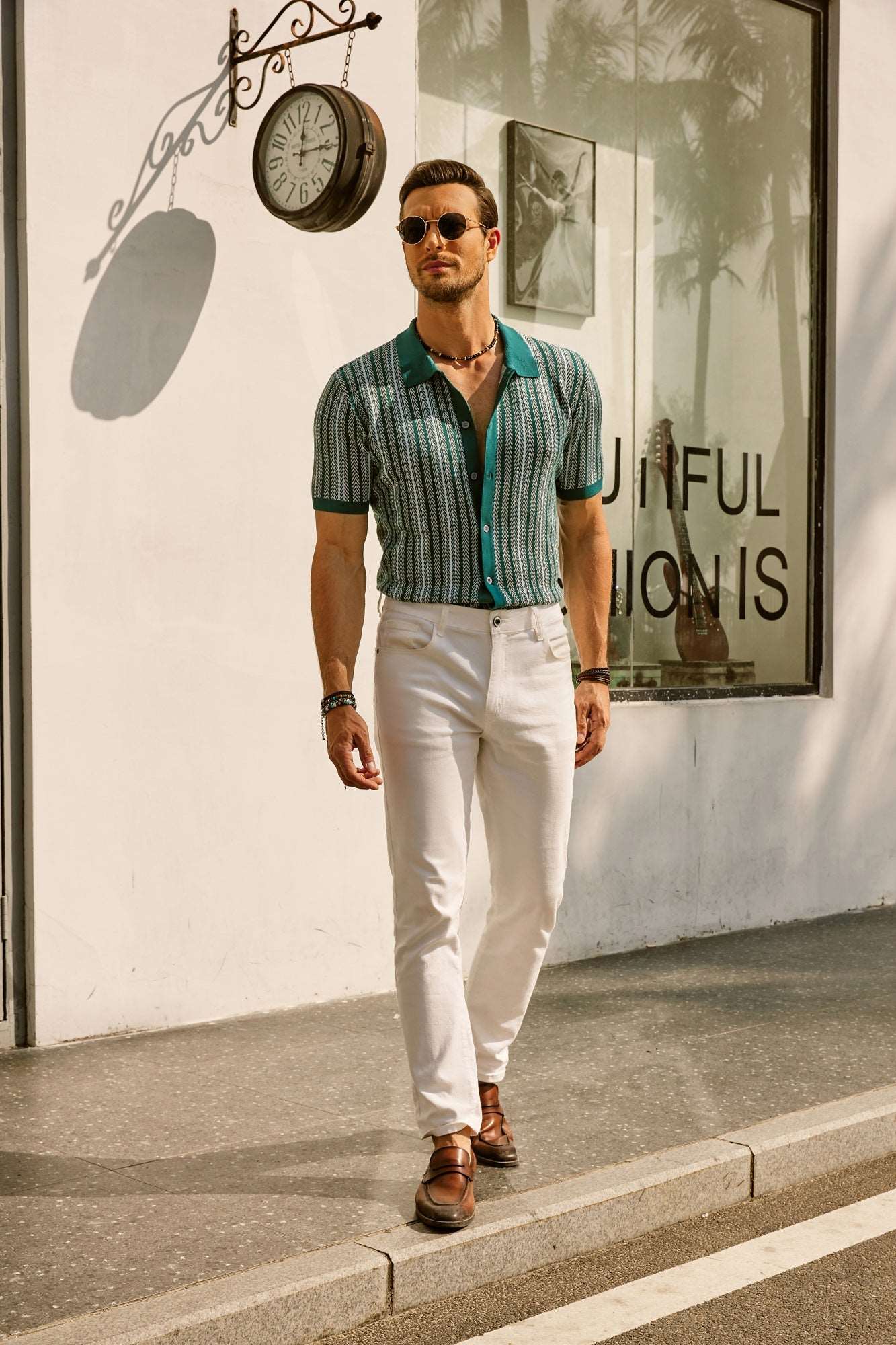 Samuel | Men's Retro Stripe Shirt Breathable Short Sleeve Button-Down Top