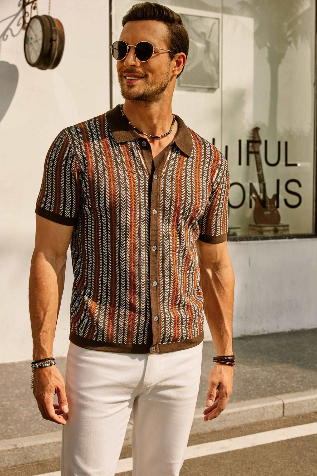 Samuel | Men's Retro Stripe Shirt Breathable Short Sleeve Button-Down Top