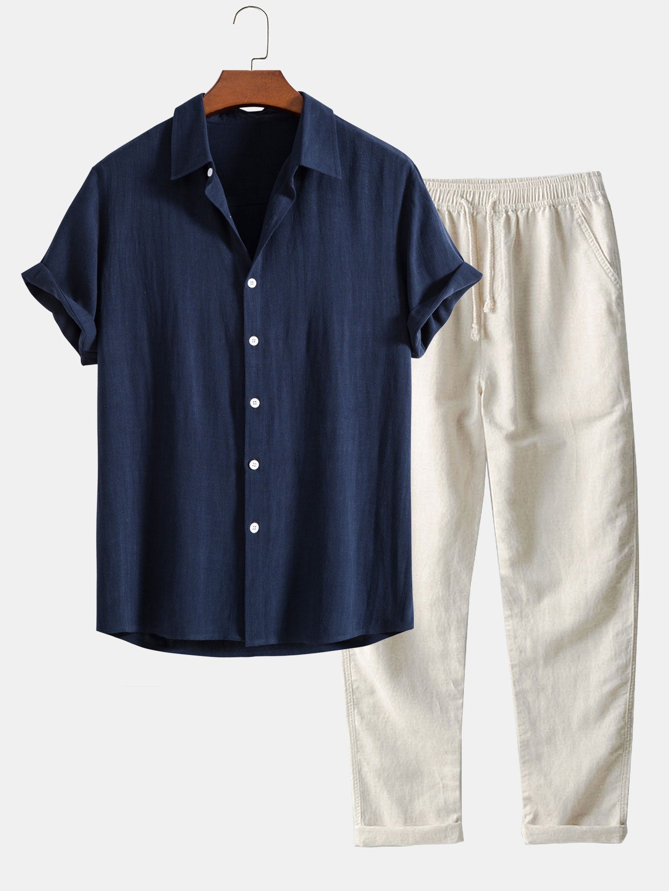 James | Men’s Linen Summer Set Breathable Short Sleeve Shirt & Cotton-Linen Pants
