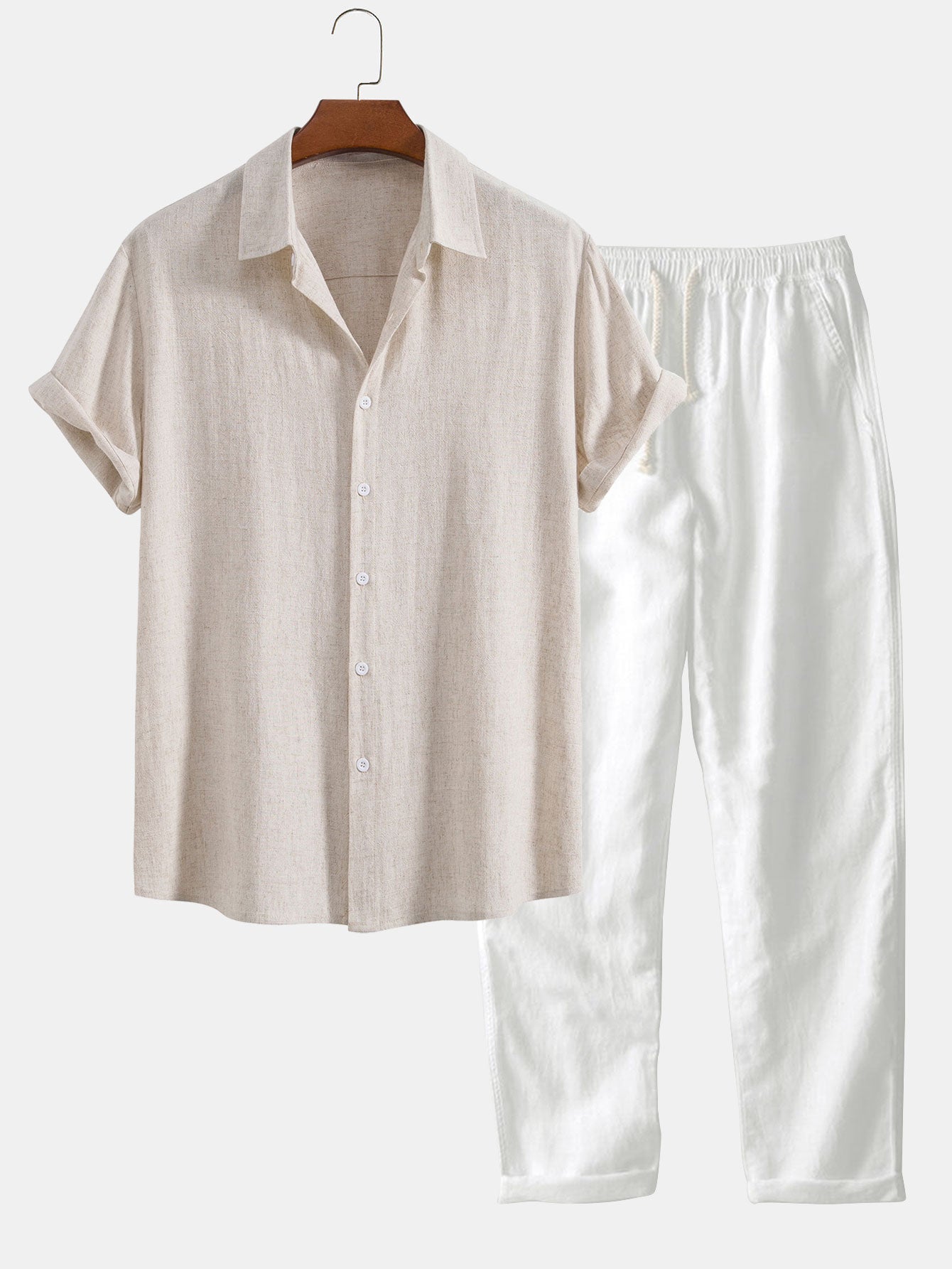 James | Men’s Linen Summer Set Breathable Short Sleeve Shirt & Cotton-Linen Pants