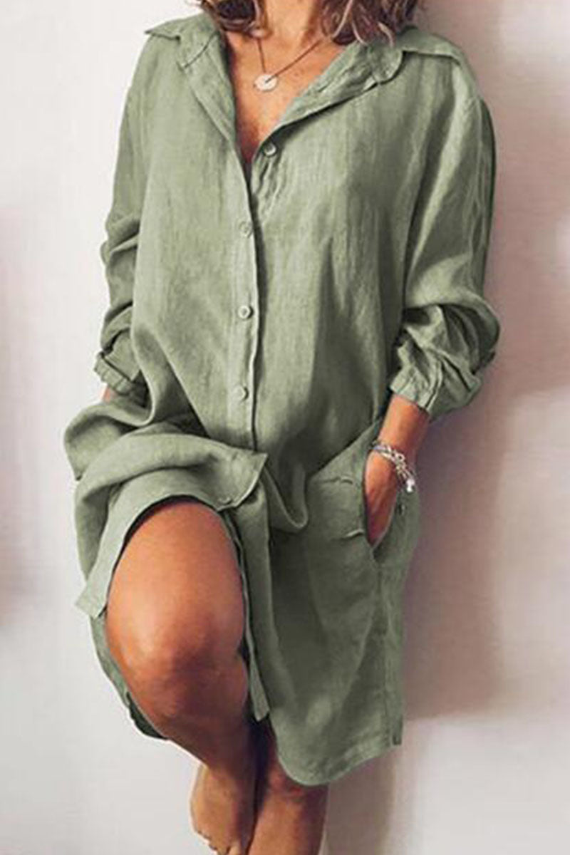 Variant image for Women's Long Sleeve Shirt Dress – Relaxed Fit, Knee-Length, Double Pockets, Polyester-13