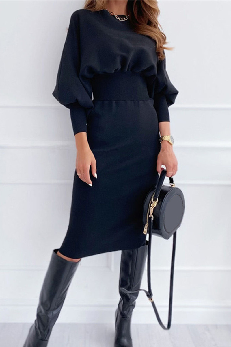 Variant image for Women's Midi Skirt – Elegant Lantern Sleeve, Body-Hugging Fit, Cotton Blend, Spring & Fall-29