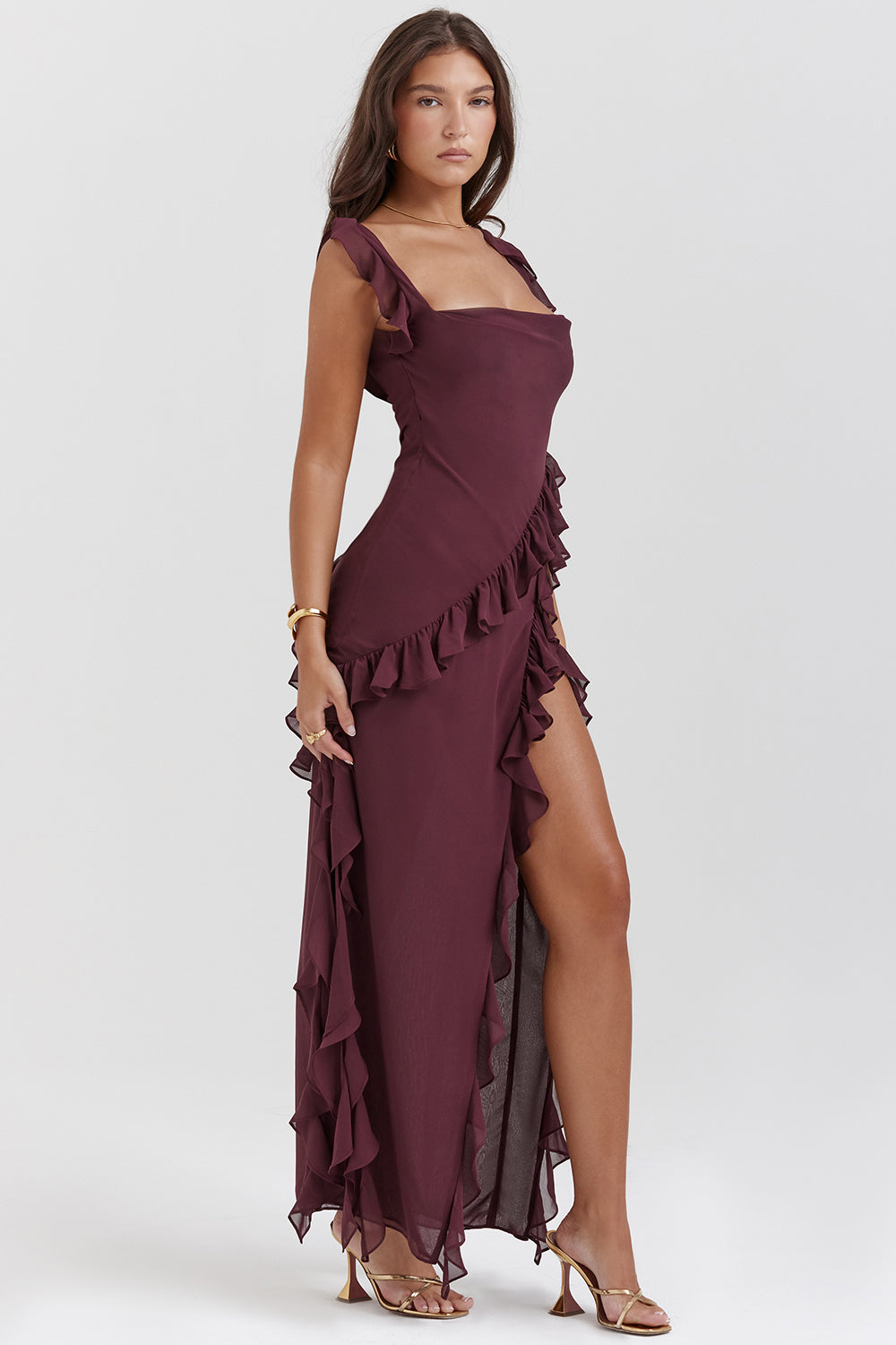 Women's Black Fitted Maxi Dress – Elegant Polyester, Year-Round Wear, Versatile Style