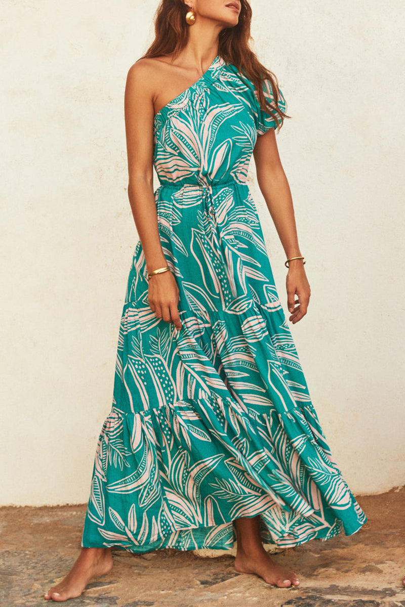 Women's Floral Maxi Dress – Off-Shoulder, Relaxed Fit, Cinched Waist, Summer Ready