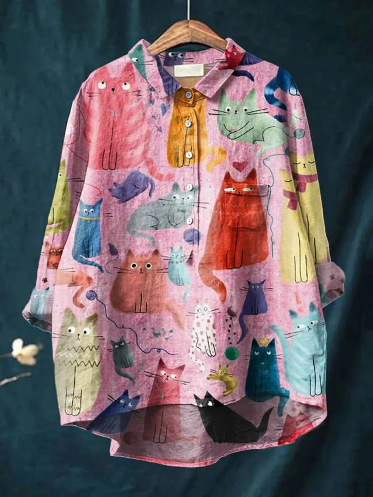 Nancy | Artistic Cat Print Shirt Graphic Tee for Women