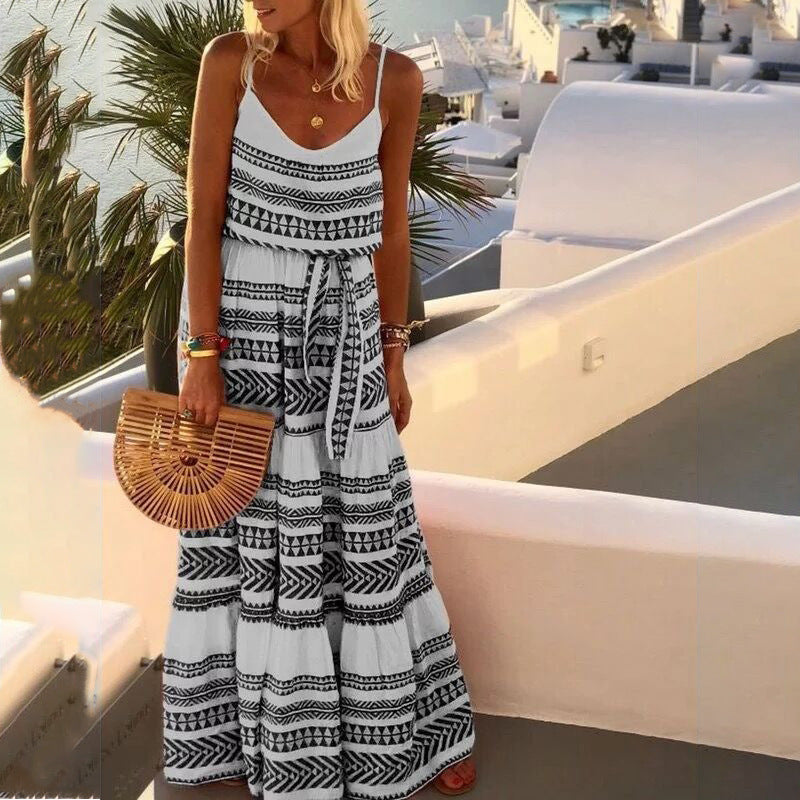 Variant image for Women's Bohemian Maxi Dress – Tiered Design, Spaghetti Straps, Flowing Fit, Breathable Cotton Blend, Summer Ready-11
