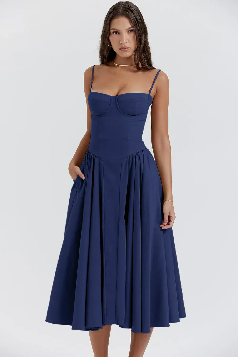 Women's Midi Cocktail Dress – Sleeveless Corset Fit, Flattering Polyester, Perfect for Summer