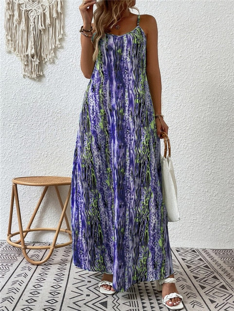 Variant image for Women's Flowy Maxi Dress – Lightweight Cotton Blend, Relaxed Fit, Spaghetti Straps, Summer Style-25