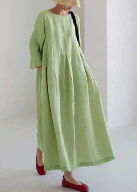 Women's Casual Maxi Dress – Lightweight Cotton, Loose Fit, Long Sleeve, Round Neckline