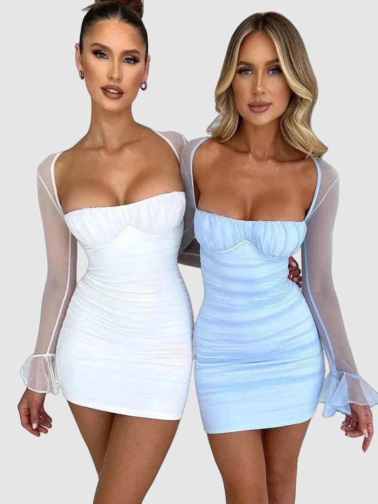 Women's Black Halter Long Sleeve Minidress – Fitted Design, Mini Length, Polyester Blend