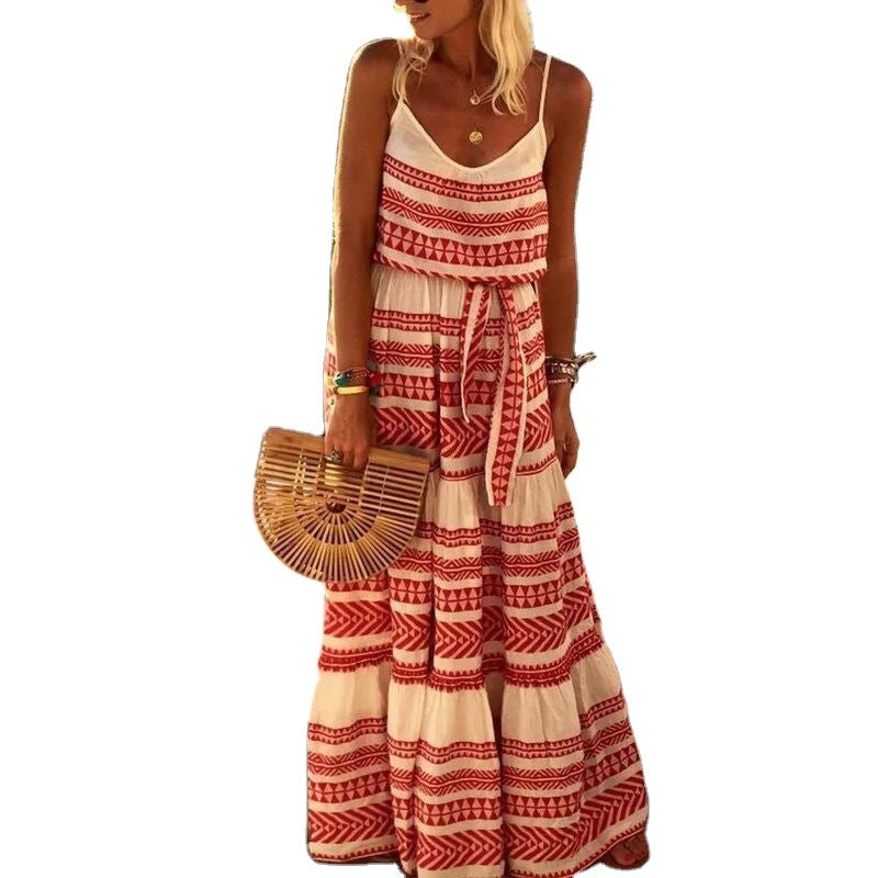 Women's Bohemian Maxi Dress – Tiered Design, Spaghetti Straps, Flowing Fit, Breathable Cotton Blend, Summer Ready