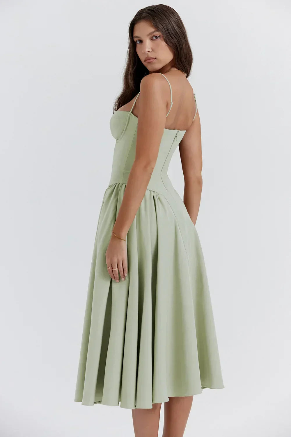 Women's Midi Cocktail Dress – Sleeveless Corset Fit, Flattering Polyester, Perfect for Summer