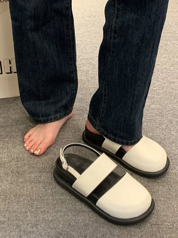 Women's Sandals – Chic Round Toe, Medium Heel, Stylish Belt Buckle, Versatile for Spring & Summer