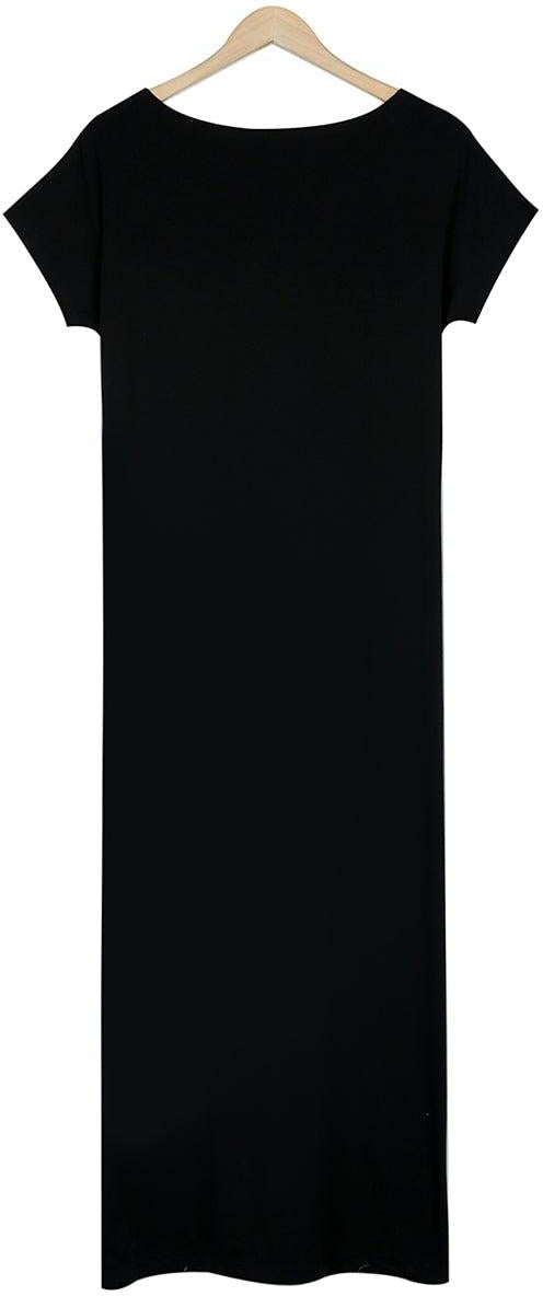 Women's Casual Maxi Dress – Soft Cotton Blend, Relaxed Fit, Short Sleeve, Side Slit, Pockets, Summer Essential