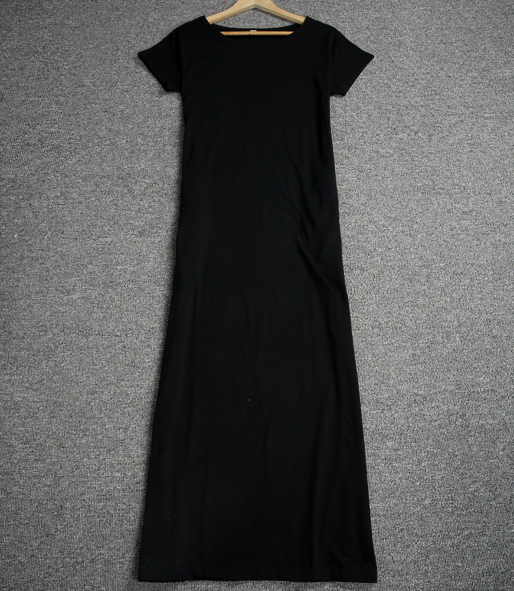 Women's Casual Maxi Dress – Soft Cotton Blend, Relaxed Fit, Short Sleeve, Side Slit, Pockets, Summer Essential