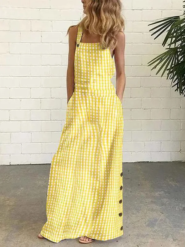 Variant image for Women's Gingham Maxi Dress – Relaxed Fit, Square Neck, Wide Straps, Summer Essential-6