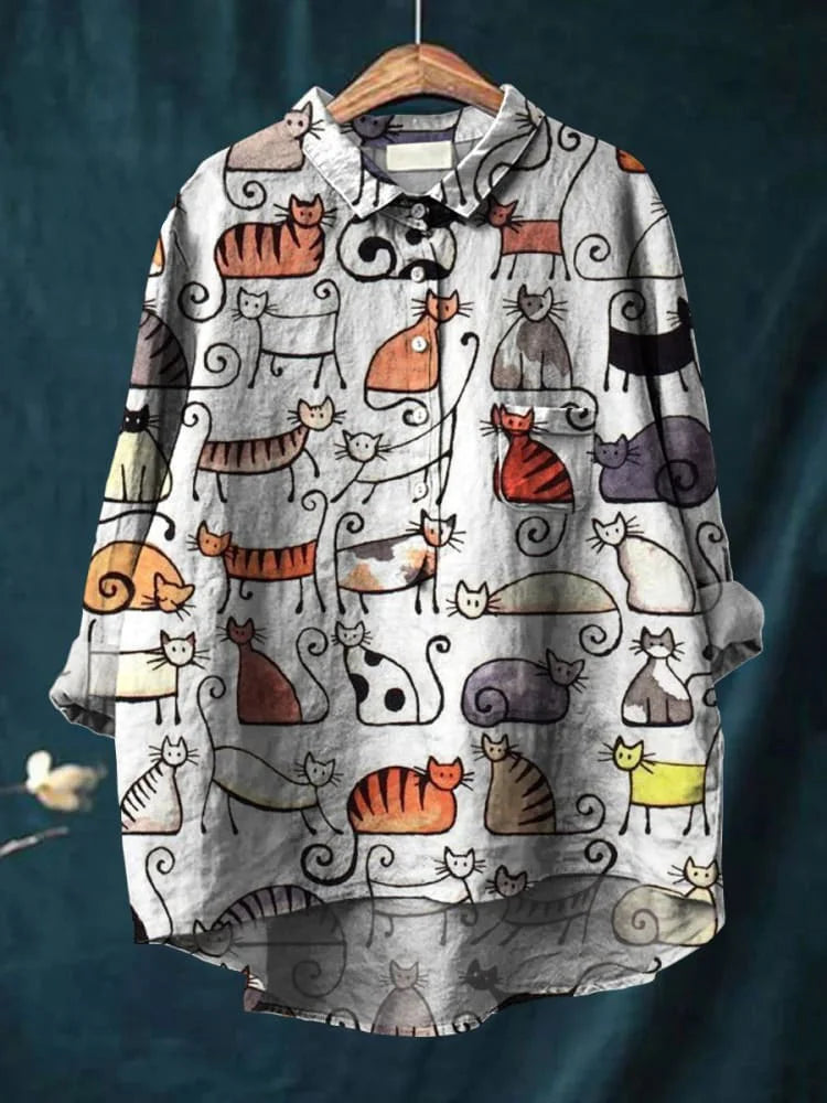 Nancy | Artistic Cat Print Shirt Graphic Tee for Women