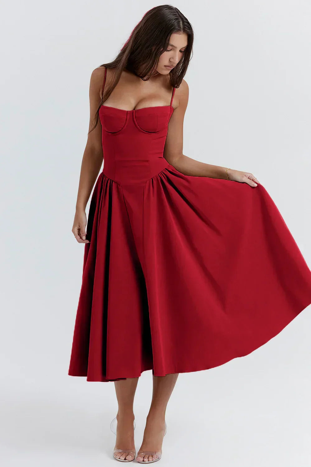 Women's Midi Cocktail Dress – Sleeveless Corset Fit, Flattering Polyester, Perfect for Summer