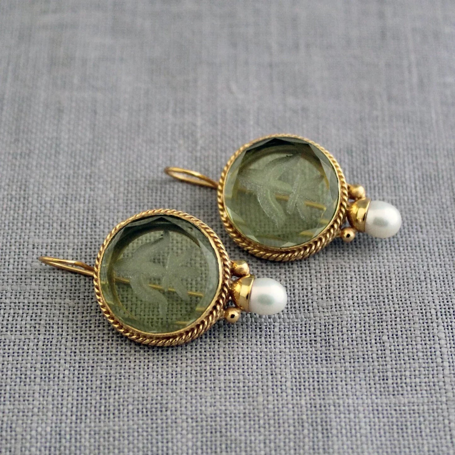 Layla | Vintage Drop Earrings Elegant Green Stone & Pearl Fashion Jewelry