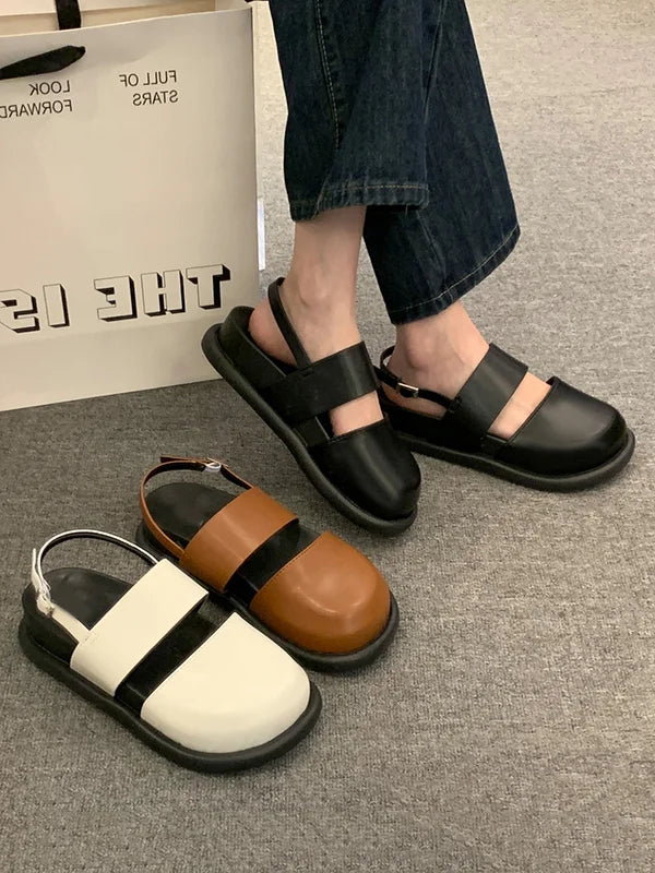 Women's Sandals – Chic Round Toe, Medium Heel, Stylish Belt Buckle, Versatile for Spring & Summer