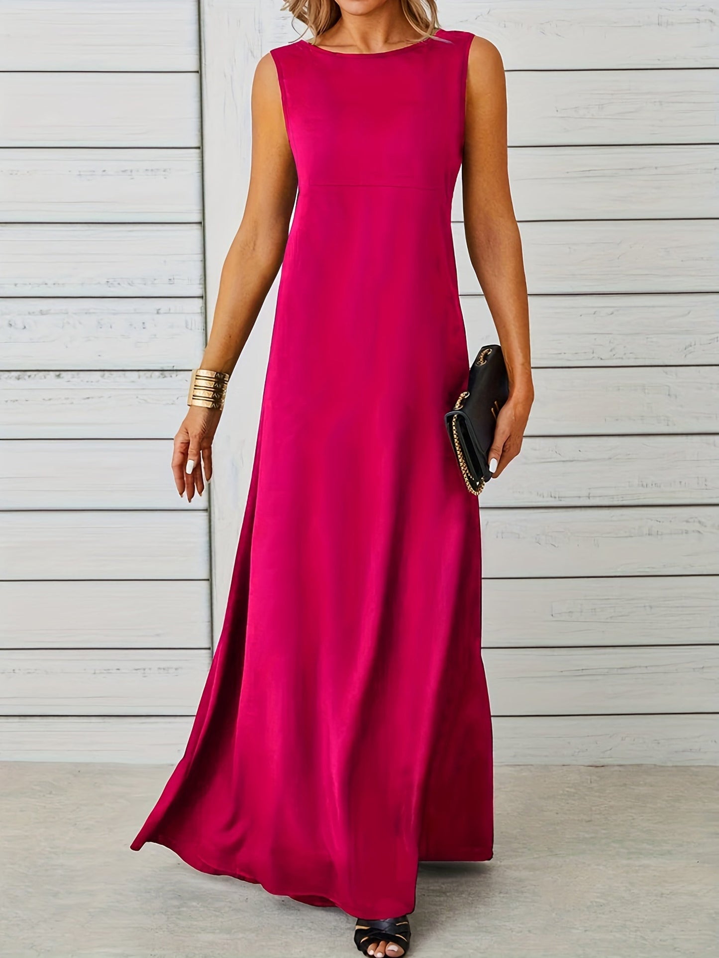 Variant image for Women's Elegant Maxi Dress – Sleeveless, Floor-Length, Round Neck, Formal Fit-4