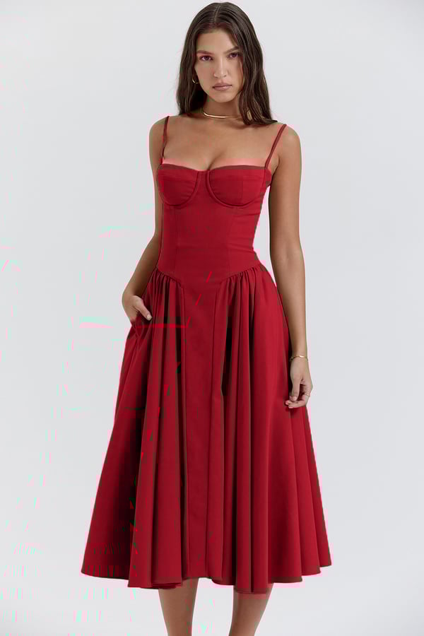 Women's Midi Cocktail Dress – Sleeveless Corset Fit, Flattering Polyester, Perfect for Summer