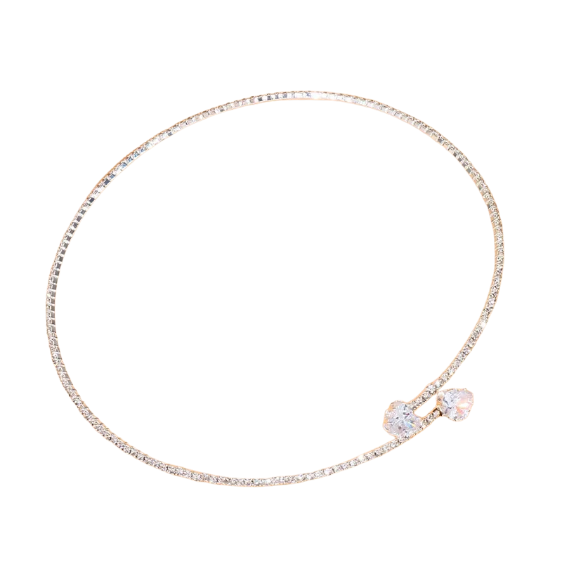 Women's Rhinestone Heart Choker Necklace – Elegant Open Collar, Adjustable Fit, Lightweight