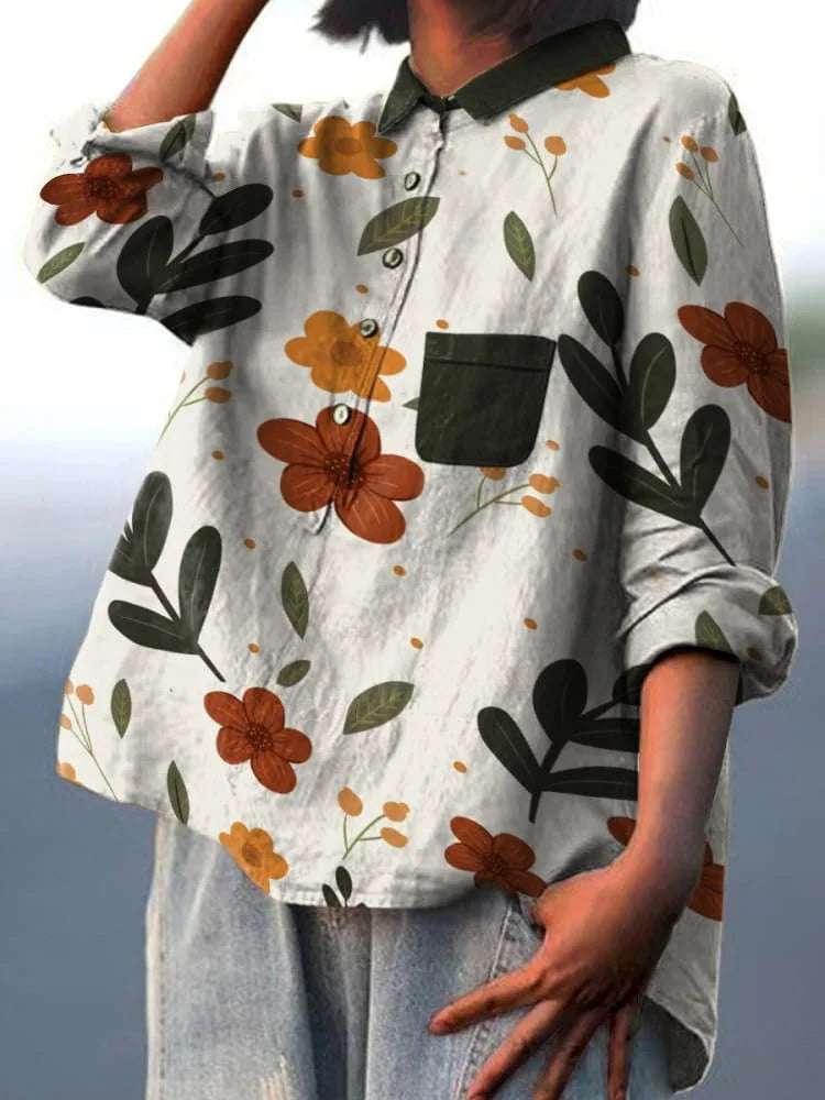 Lottie | Botanic Art Women’s Cotton Tee Breathable Floral Print Shirt for Spring Comfort