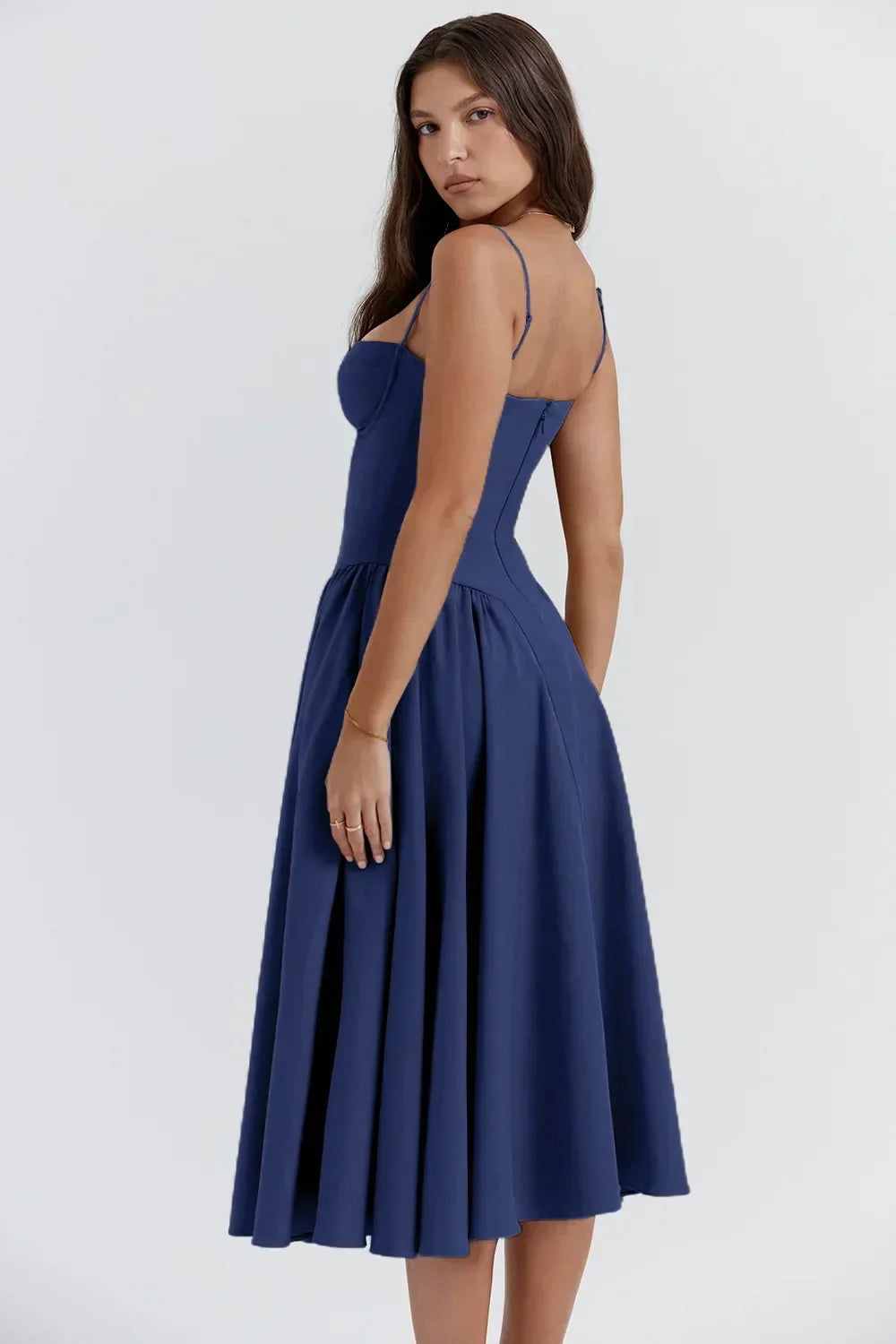 Women's Midi Cocktail Dress – Sleeveless Corset Fit, Flattering Polyester, Perfect for Summer