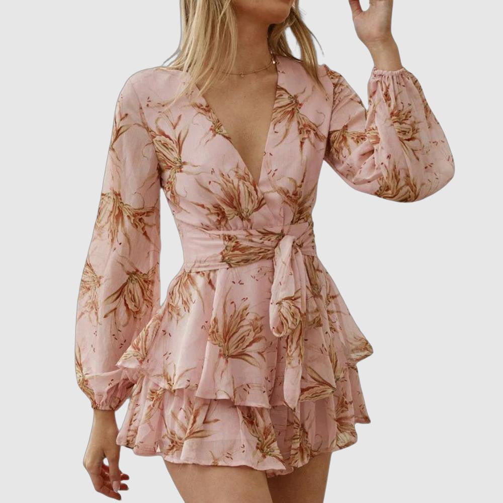 Women's Floral Summer Dress – Vibrant V-Neck, Mini Length, Comfortable Fit, Lightweight Polyester