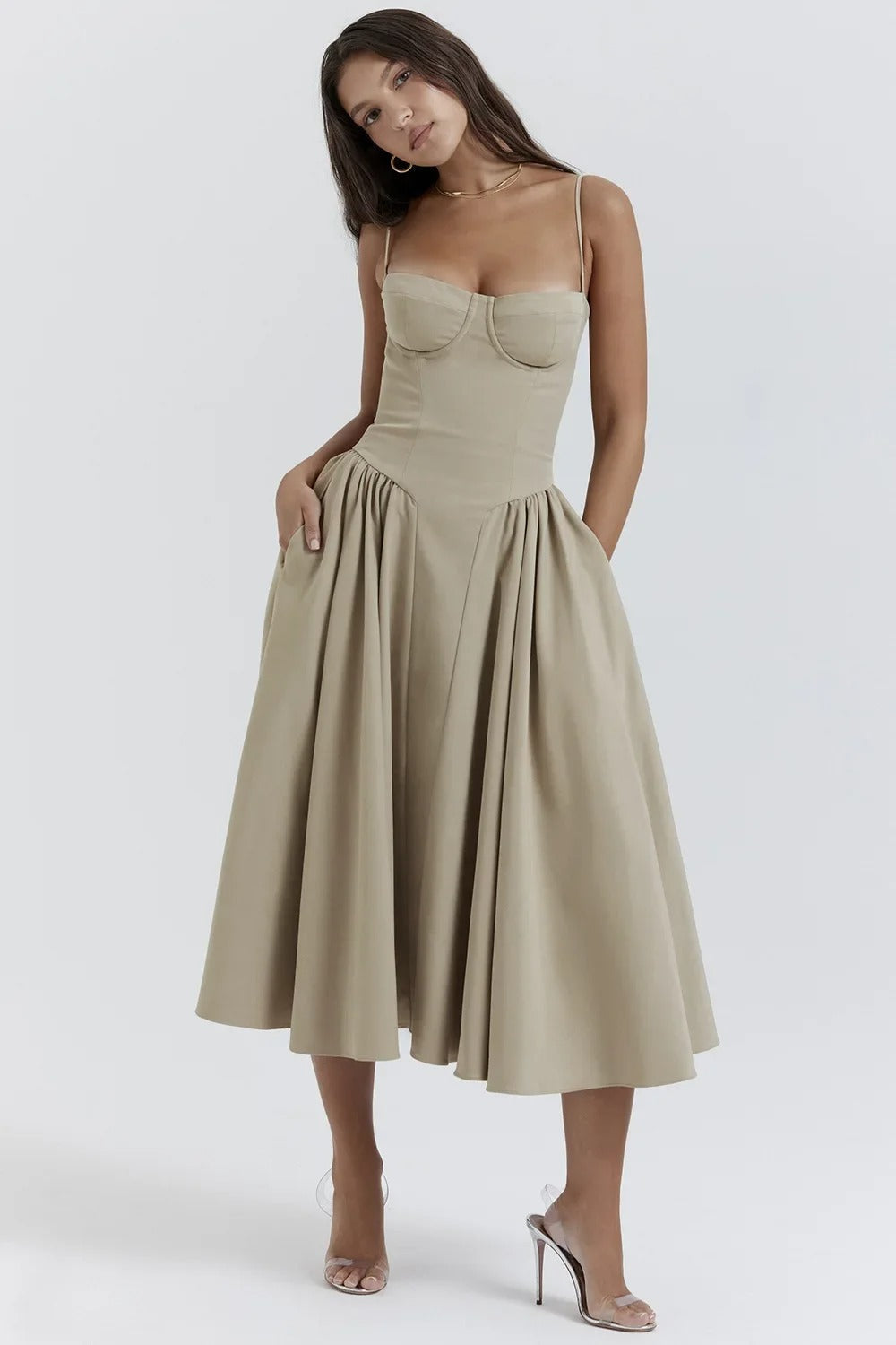 Variant image for Women's Midi Cocktail Dress – Sleeveless Corset Fit, Flattering Polyester, Perfect for Summer-46