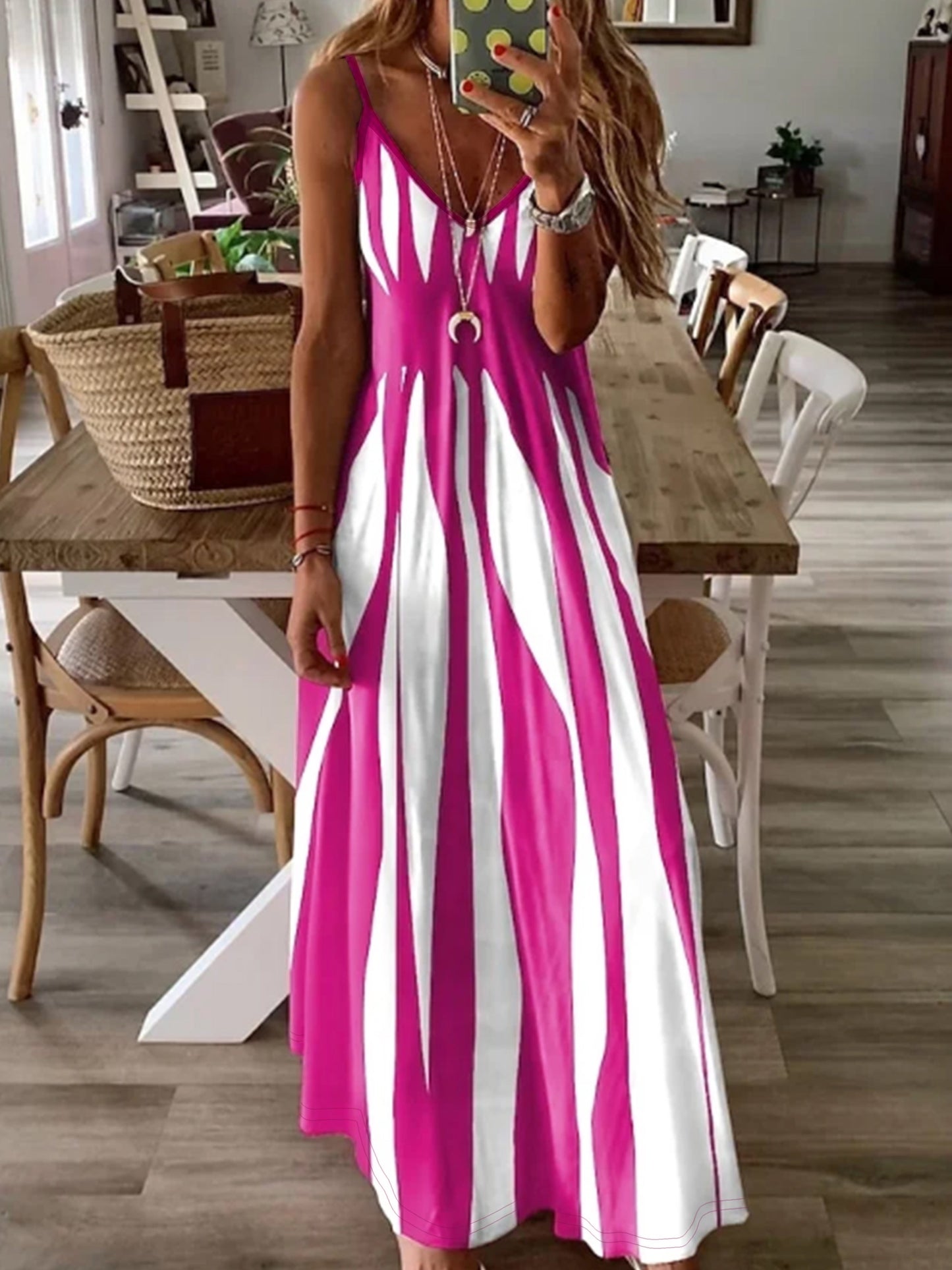 Variant image for Women's Maxi Dress – Sleeveless V-Neck, Relaxed Fit, Lightweight Cotton Blend, Perfect for Summer-13