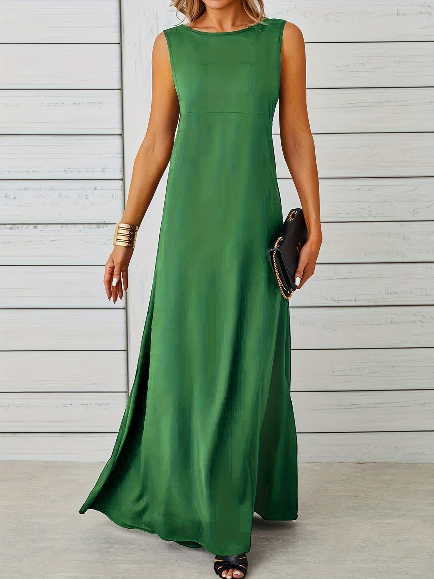 Women's Elegant Maxi Dress – Sleeveless, Floor-Length, Round Neck, Formal Fit