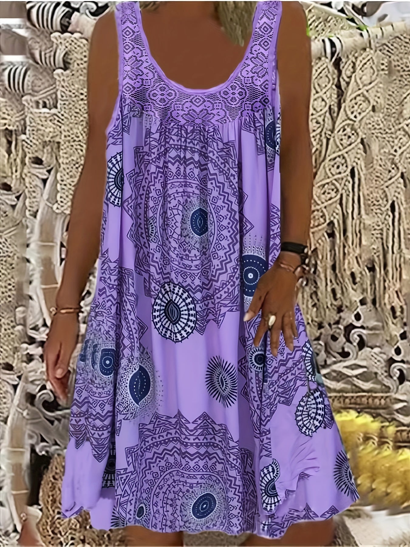 Variant image for Women's Floral Maxi Dress – Lightweight Polyester, Relaxed Fit, Round Neck, Summer Style-9
