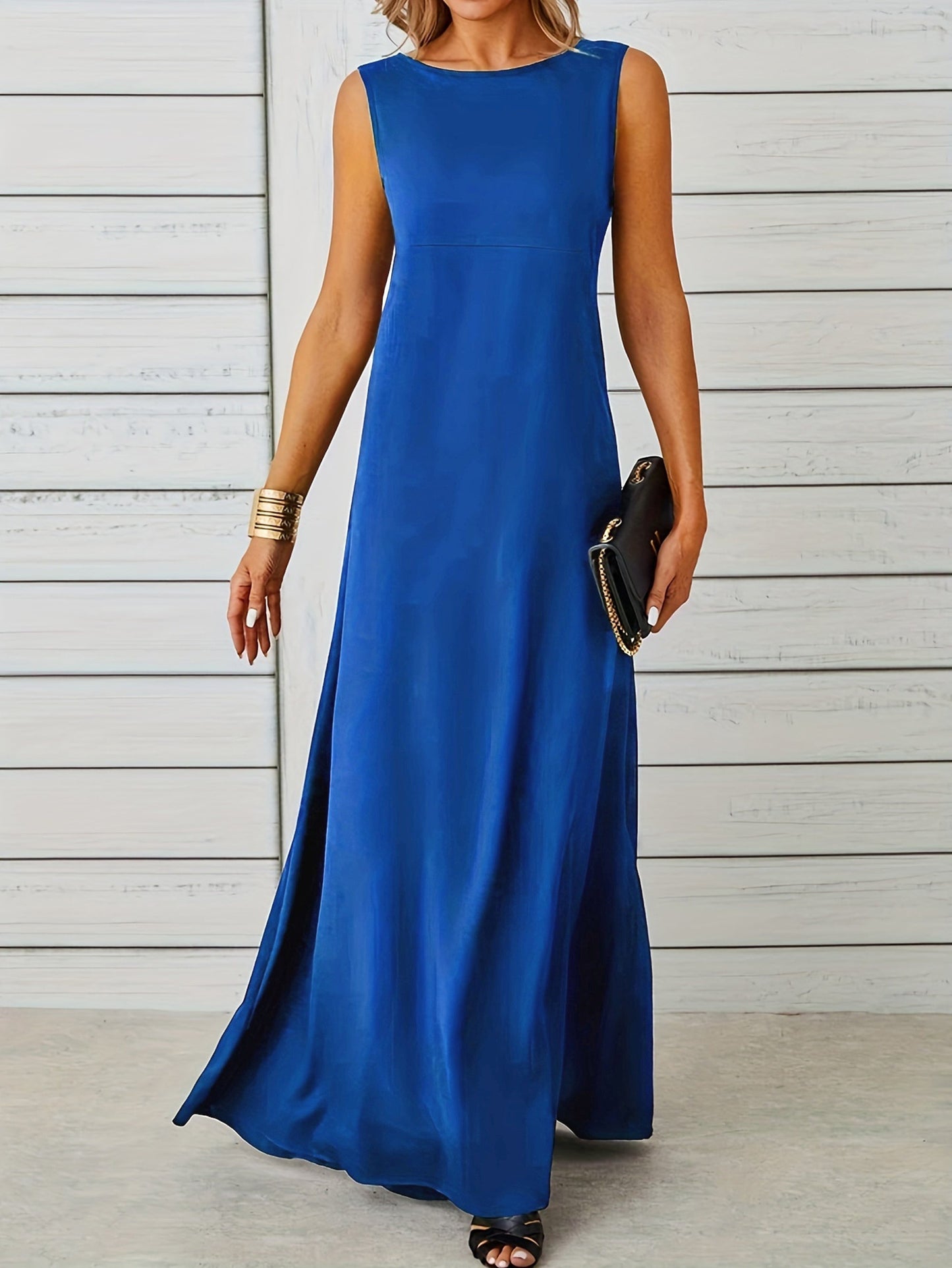 Variant image for Women's Elegant Maxi Dress – Sleeveless, Floor-Length, Round Neck, Formal Fit-13