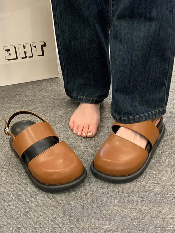 Women's Sandals – Chic Round Toe, Medium Heel, Stylish Belt Buckle, Versatile for Spring & Summer
