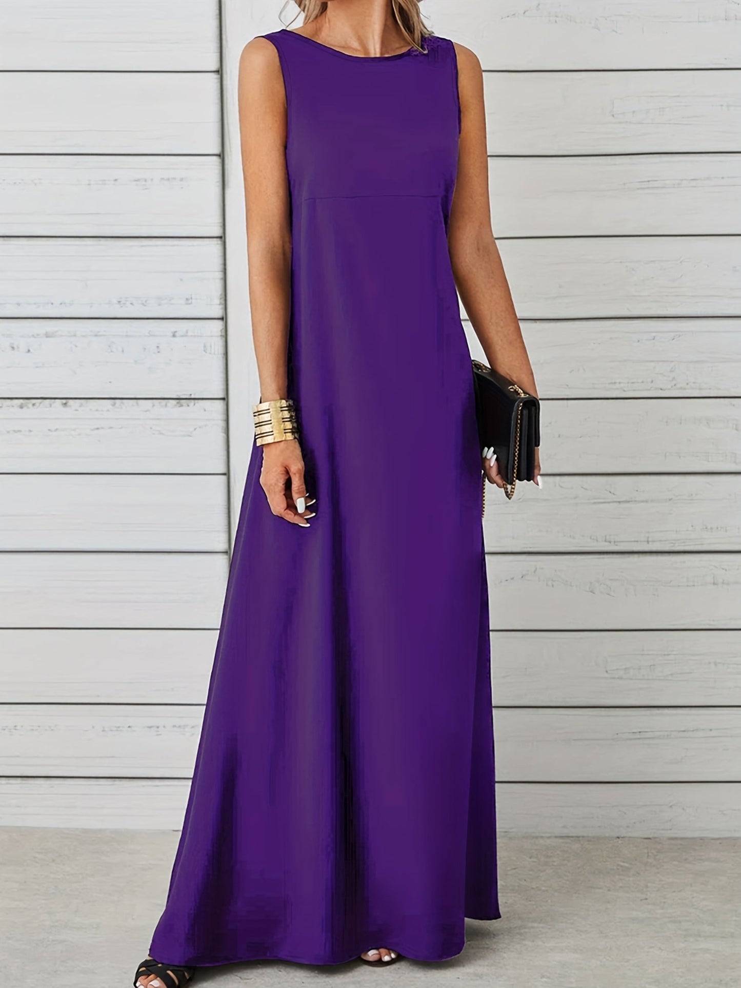 Women's Elegant Maxi Dress – Sleeveless, Floor-Length, Round Neck, Formal Fit
