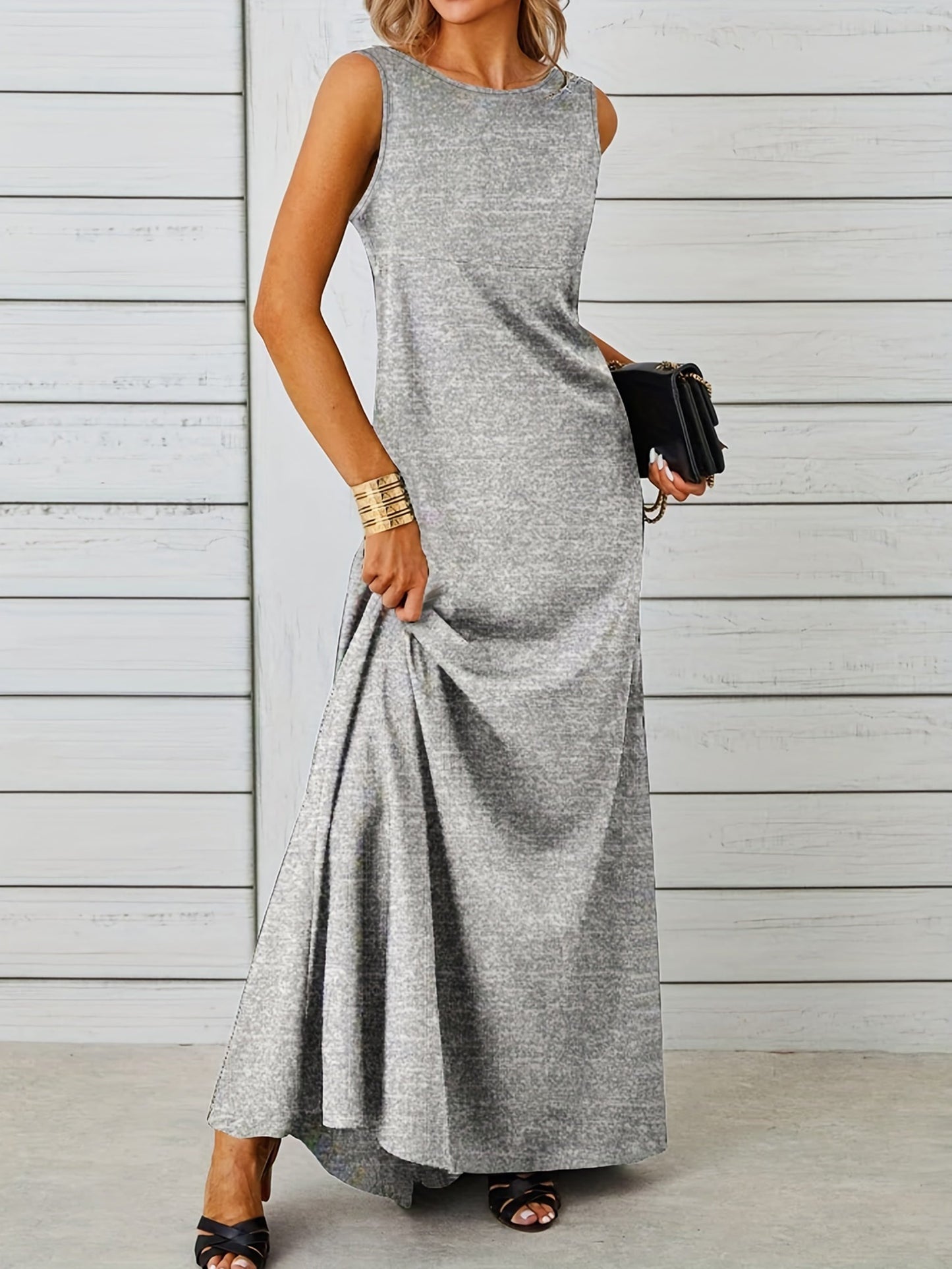 Variant image for Women's Elegant Maxi Dress – Sleeveless, Floor-Length, Round Neck, Formal Fit-10