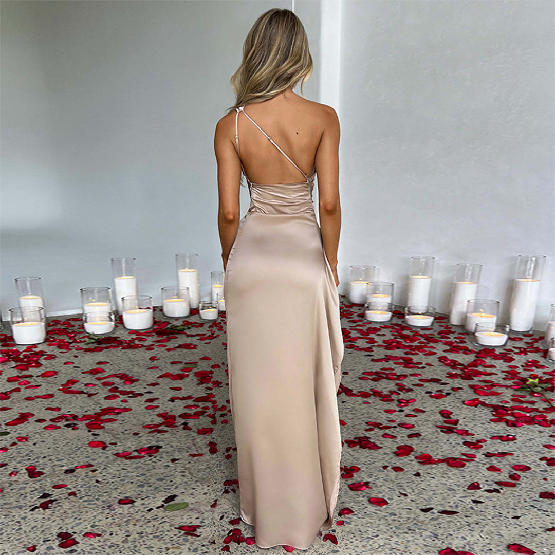 Women's Long Satin Maxi Dress – Elegant Fitted Design, Non-Stretch, Perfect for Formal Occasions