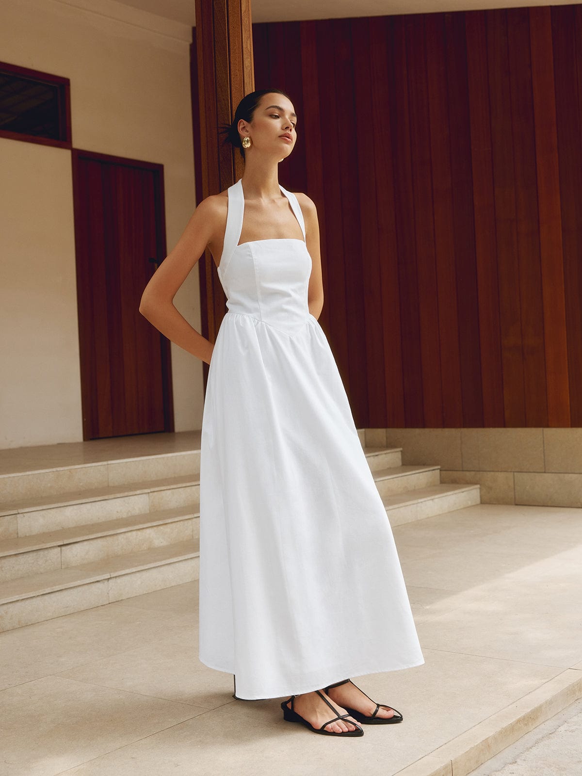 Variant image for Women's Halter Neck Maxi Dress – Elegant Sleeveless Formal Fit, Floor Length, Lightweight Fabric-1