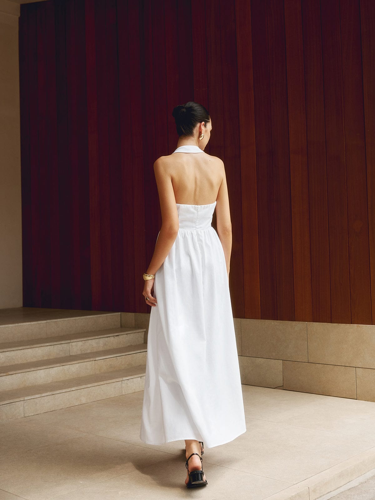 Women's Halter Neck Maxi Dress – Elegant Sleeveless Formal Fit, Floor Length, Lightweight Fabric