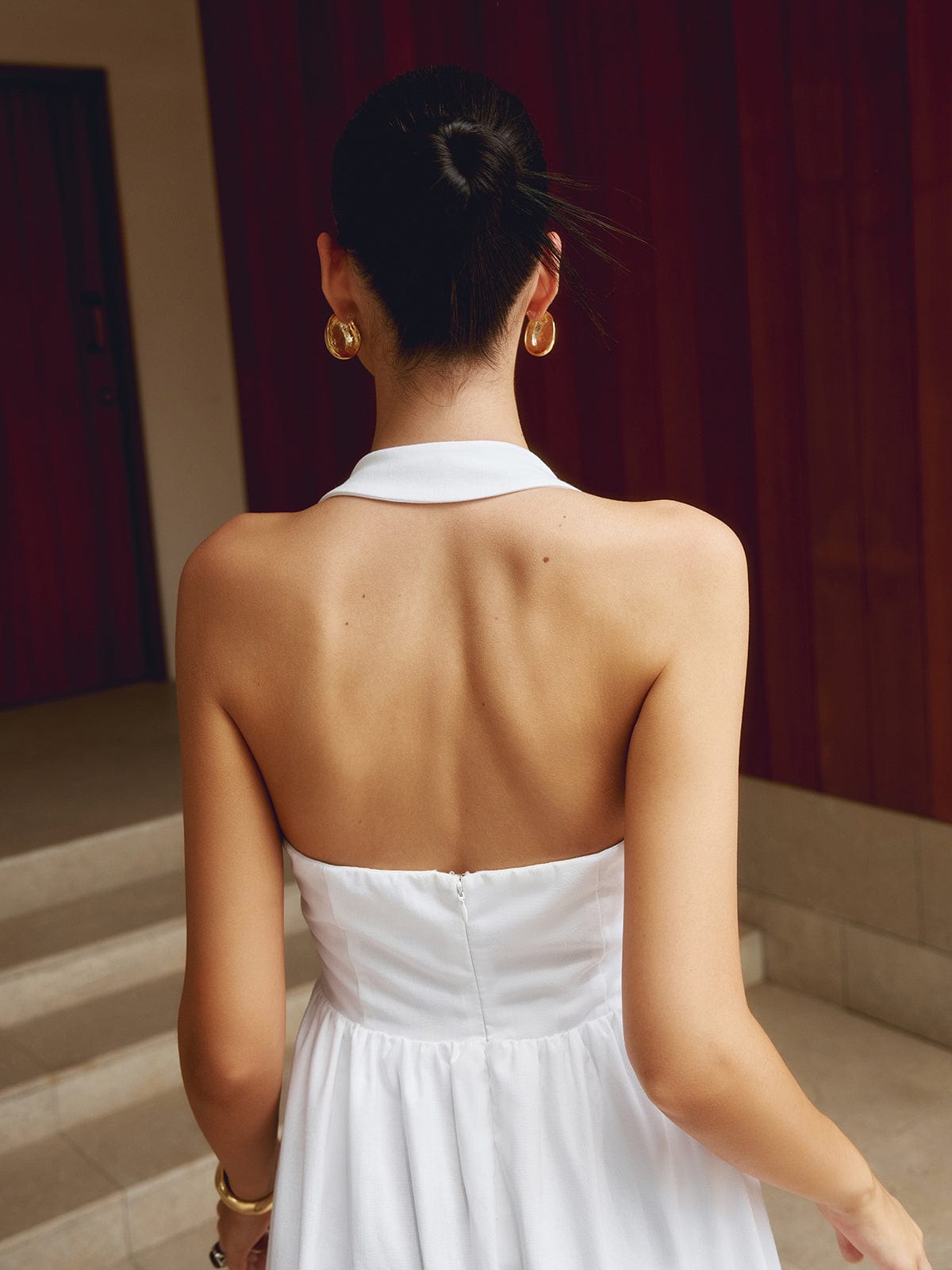 Women's Halter Neck Maxi Dress – Elegant Sleeveless Formal Fit, Floor Length, Lightweight Fabric