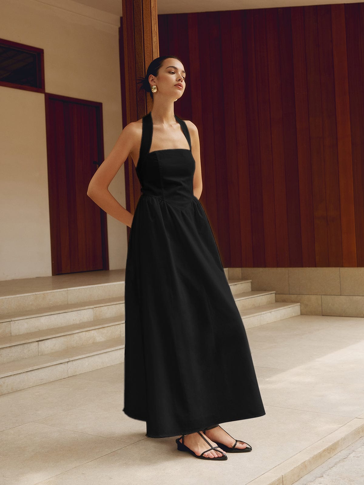 Variant image for Women's Halter Neck Maxi Dress – Elegant Sleeveless Formal Fit, Floor Length, Lightweight Fabric-9