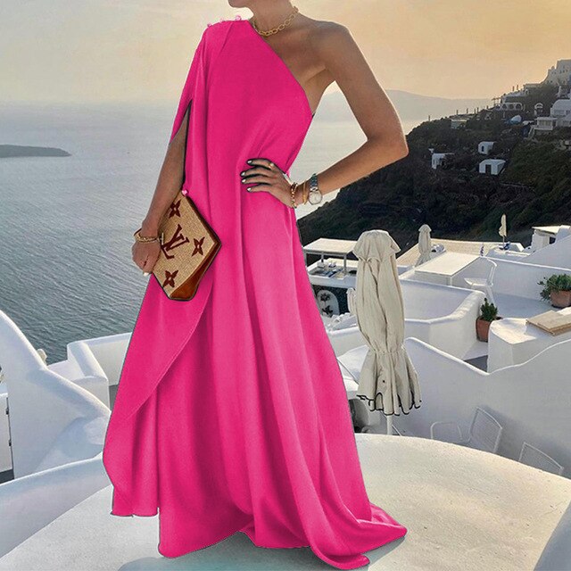 Variant image for Women's One-Shoulder Evening Gown – Floor-Length A-Line, Elegant Draped Design-17