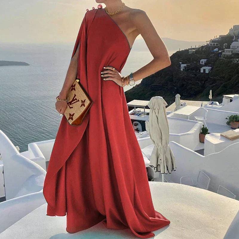 Variant image for Women's One-Shoulder Evening Gown – Floor-Length A-Line, Elegant Draped Design-5