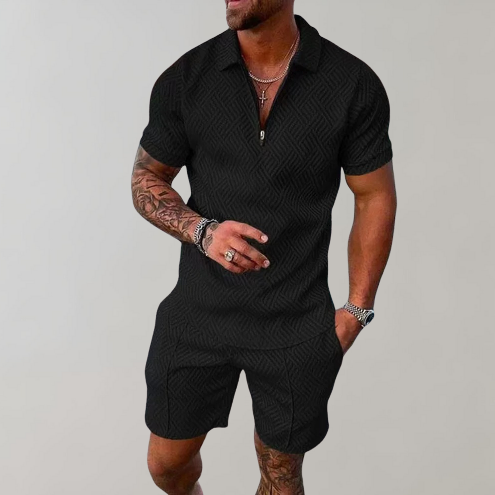Elliot | Men’s Summer Polo & Shorts Set Zip Neck Casual 2-Piece Outfit