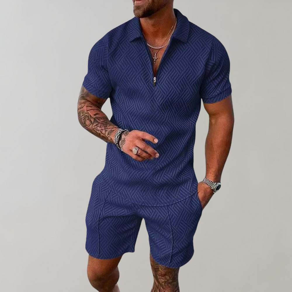 Elliot | Men’s Summer Polo & Shorts Set Zip Neck Casual 2-Piece Outfit