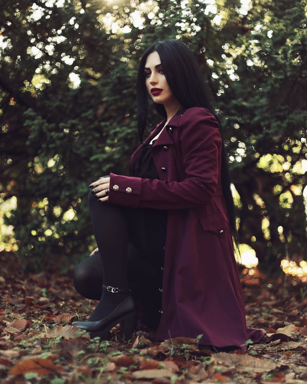 Women's Medieval Retro Jacket – Standing Collar, Midi Length, Tailored Fit, Polyester, Perfect for Fall and Winter