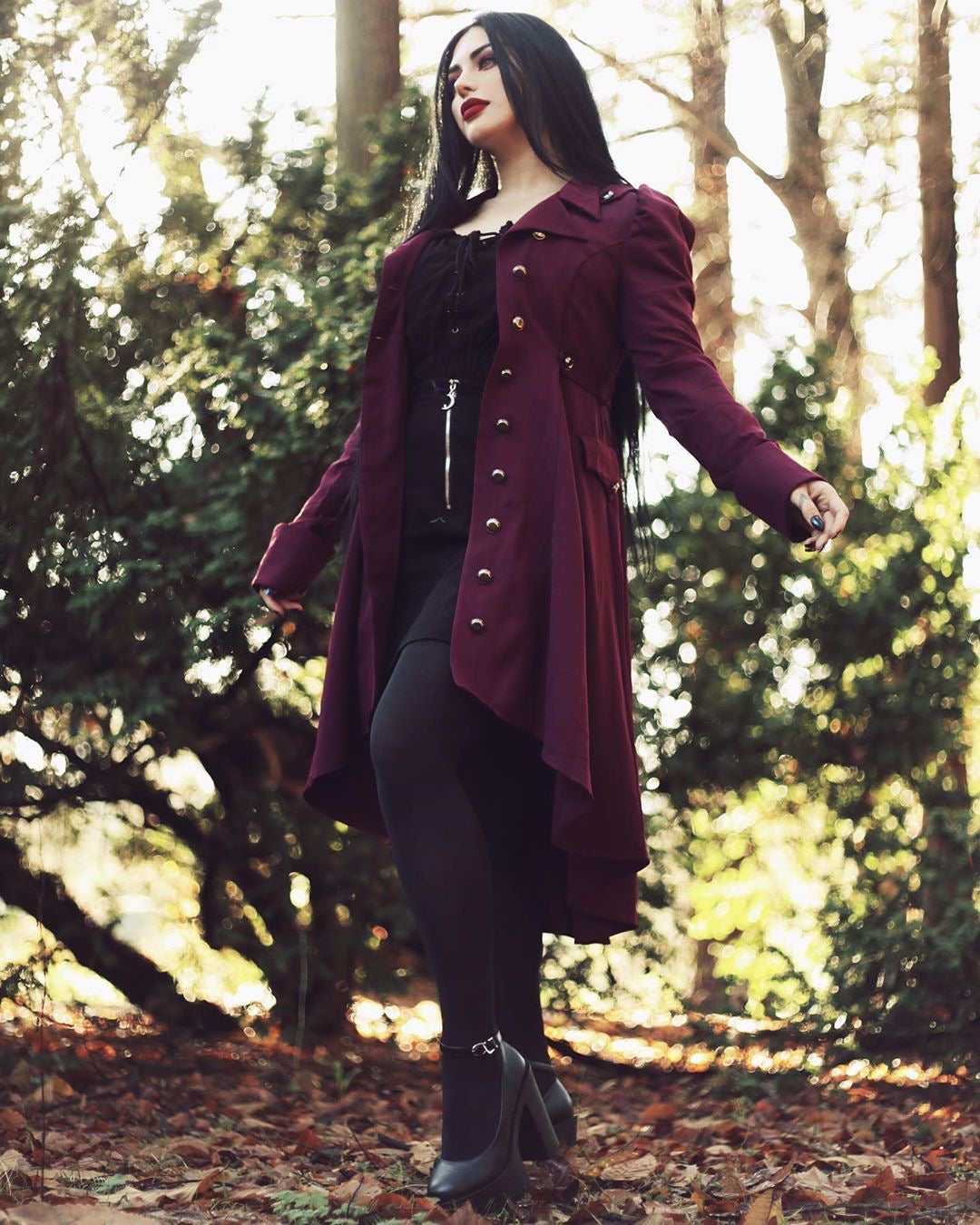 Women's Medieval Retro Jacket – Standing Collar, Midi Length, Tailored Fit, Polyester, Perfect for Fall and Winter