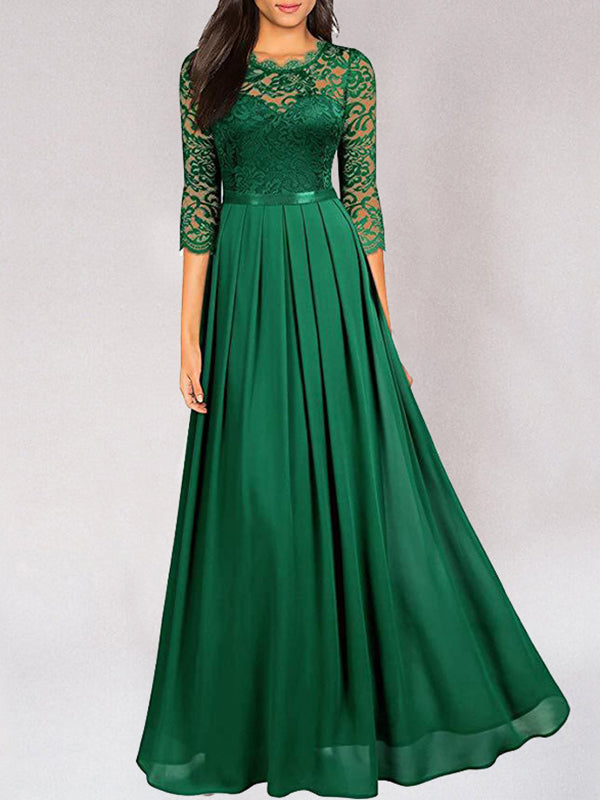 Variant image for Women's A-Line Evening Gown – Elegant Lace Bodice, Illusion Neckline, 3/4 Sleeve, Formal Dress-6